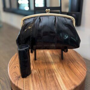 Vintage Black Eel Skin Coin Purse & Lipstick Case Set NWOT